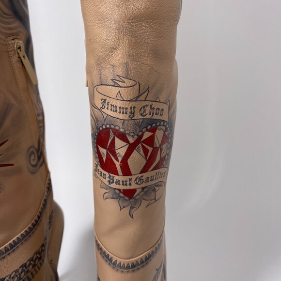 Jimmy Choo x Jean Paul Gaultier Tan Leather 'Tattoo' Over the knee Boots - Picture 6 of 10